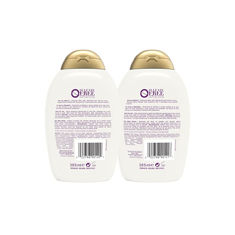 OGX Coconut Miracle Oil Set, Shampoo & Conditioner, 13 Ounces