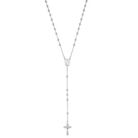 Vinani Y-Chain Rosary Mother of God Cross Shiny 925 Sterling Silver Balls 2YKM, Sterling Silver