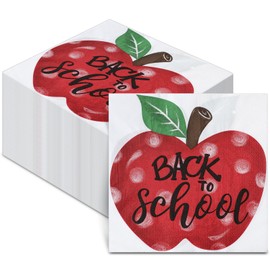Feifeiya 60 Pack Back to School Napkins 6.5 x 6.5 Inch Polka Dots Apple Paper Napkins School Lunch Dinner Disposable Napkins for First Day of School Classroom Party Supplies Table Decoration