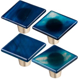 mookaitedecor Set of 4 Blue Agate Slice Cabinet Knobs with Screws, Rhombus Stone Drawer Pulls Handle for Dresser Cupboard Kitchen Decorative