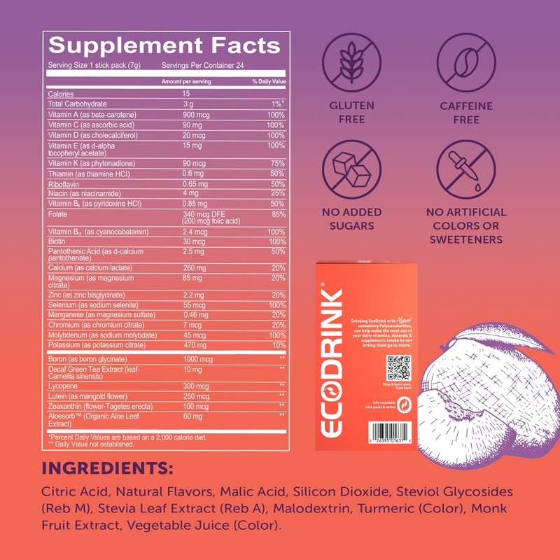 Lily of the Desert EcoDrink Nutrient Support Hydration Packets, Peach
