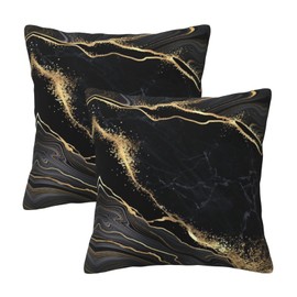 Marble Gold and Black Pillow Covers 18x18 in Couch Pillow Case Sets of 2 Modern Decorative Square Throw Pillows for Home Living Room Bedroom Bed Cushion Outdoor