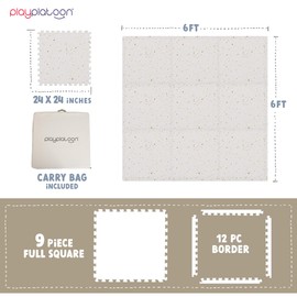 Play Platoon Non-Toxic Large Kids Mats for Floors, Extra-Thick Interlocking Tiles, 24 x 24 in. Puzzle Mat Pieces with Border, 9 Tile 72 x 72 inch, Neutral Playmat Rug for Toddlers & Children