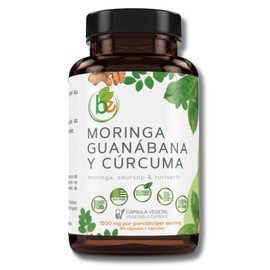 Moringa, Guanabana & Curcuma (Moringa, Soursop, & Turmeric) 90 Capsules 1500 mg per Serving Powerful Blend of 100% Natural Premium Ingredients, Vegetable, cultivada organicamente |organically Grown