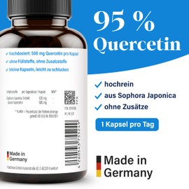 Quercetin hochdosiert [500mg / Kapsel] - 95% Reinheit, aus Japanischem Schnurbaum - 120 Flavonoide Kapseln mit Quercetin 500mg, Flavonoide hochdosiert - von NovaNature®