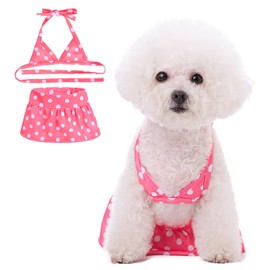 AZULDIMEN Perro Bikini Traje de Baño Verano Cachorro Vestido de Playa Ropa de Gato Traje para Perro Cachorro Gato (Rosa, Medium)