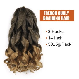 8 Packs French Curly Braiding Hair 12 Inch Loose Wave Spiral Curly Crochet Hair for Black Women Pre Stretched Braiding Hair with Curly Ends (12 inch, T27#)