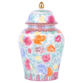 Chinese Ginger Jar with Lid Chinoiserie Antique Style,Home Decorative Retro Blue and White Porcelain Flowers Ceramic Covered Jar Vase,Traditional China Ming and Qing Style (Florals Jar)