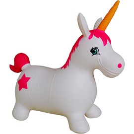 Unicorn Bouncer with Hand Pump, Inflatable Space Hopper, Ride-on Bouncy Animal (White)