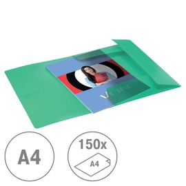 VON Leitz 30070055 A4 Folder with Elastic Band, Polypropylene Plastic, for 150 Sheets, 3 Flaps, Folder with Elastic Band, with Modern Von Print, Lightweight Folder for School and Home, Pack of 5,