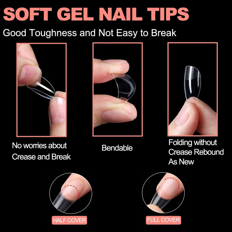 YGSHIWEI Soft Gel Nail Tips, Pack of 240, Full Cover,