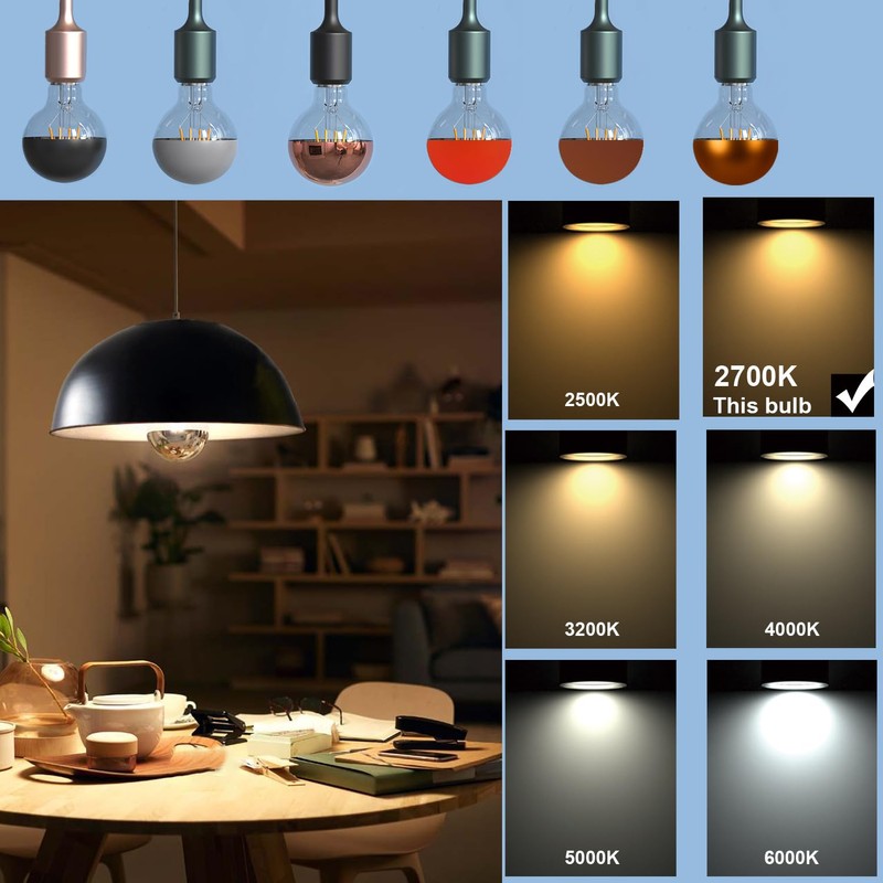 KarlunKoy Large Half Chrome Light Bulb,Dimmable Anti-Glare 8W LED Edison