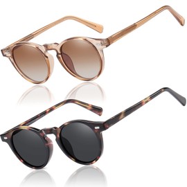 LEDING&BEST Vintage Round Sunglasses Mens Womens Polarised for Driving Fishing Summer Travel Holidays Retro Classic Sun Glasses UV400 Protection