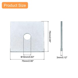 sourcing map 5pcs M16x75x3mm Square Plate Bearing Washers Carbon Steel Plate Square Plate Washers Flat Pad Spacer Gasket for Hardware Fastener