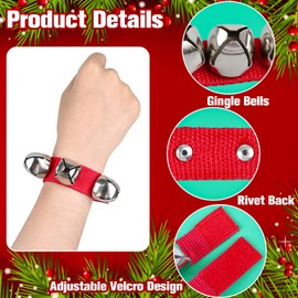 CCINEE 12 Pack Christmas Band Wrist Bells Bracelets Jingle Bells Musical Ankle Bells Rhythm Instrument for Kids Christmas Party Favors Decoration