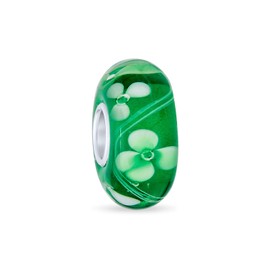 Women Lucky Clover Shamrock Flower Bead Charm Green Murano Glass .925 Sterling Silver Bead European Charm Bracelet