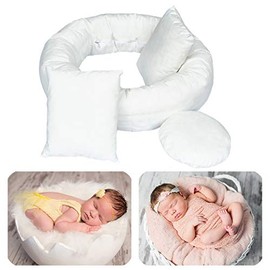 4 PC Newborn Photography Props Baby Posing Aid Pillow Beans Bag,1pc Donut +3 pcs Posing Pillow Photograph Shoot Set for 0-4 Months Baby White