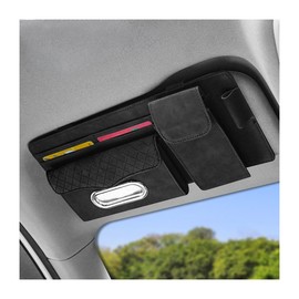 JNNJ Car Sun Visor Organiser, Card Holder, Adjustable Sun Visor Organiser, Car Multifunctional Storage Bag for Sunglasses, Bank Cards (Black)