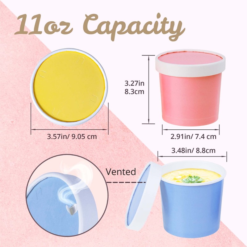 MATICAN Paper Ice Cream Cups with Lids, 40-Pack 325ml Soup