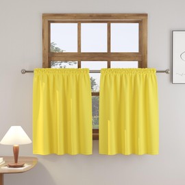 Blackout Tier Curtains Room Darkening Yellow Kitchen Tiers 24 inches Thermal Insulated Small Short Bathroom Half Window Treatment Set 2 Panels Rod Pocket 34"x24"
