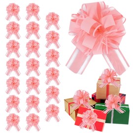 RIBBOOO 20pcs 7 Inch Pull Bows Pastel Pink Gift Wrap Bows for Gift Wrapping Ribbon Pull Gift Bows for Gift Basket Flower Wrapping Christmas Mother’s Day Easter Birthday Baby Shower Decorations