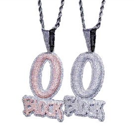 EXCLOUNT Hip-hop jewelry English letter O-shaped BLOCK copper inlaid zircon 18k gold-plated necklace pendant with 3mm 24-inch stainless steel chain (silver)