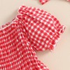 Newborn Baby Girl Summer Clothes Short Puff Sleeve Plaid Bubble