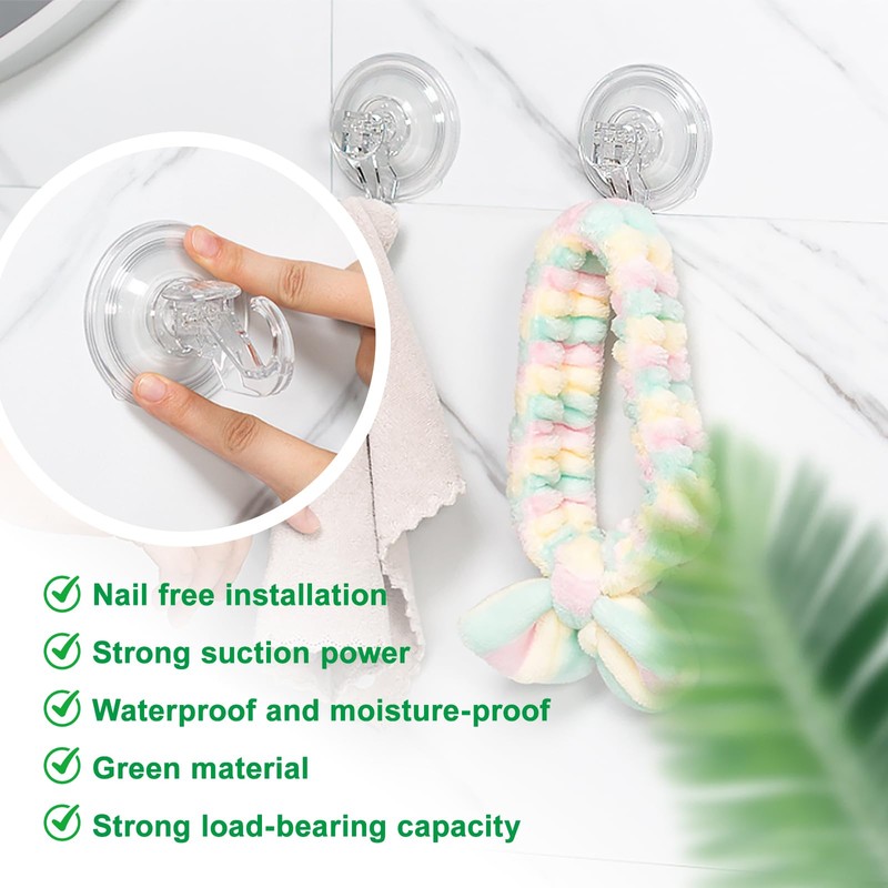 2pcs Suction Hooks,Heavy Duty Plastic Strong Vacuum Suction Cup,Clear Reusable