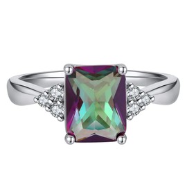 Ariella Engagement Ring for Women by Ginger Lyne | Birthstone Wedding Ring 2.62 Ct Mystic Rainbow Emerald Cut Cubic Zirconia Statement Cocktail Ring for Her | White Gold Plated, Multicolored Gemstone