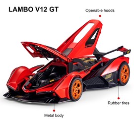 SASBSC Toy Cars Lambo V12 Race Car Toys with Light and Sound Diecast Metal Model Cars for 3+ Year Old Boys Pull Back Car Gift Toys for Kids Ages 3-8(Red)