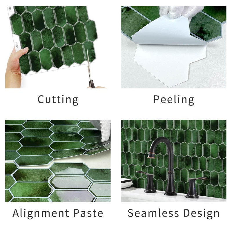 MOONFUN Long Hexagon Peel and Stick Tiles Backsplash,10 Sheets 3D