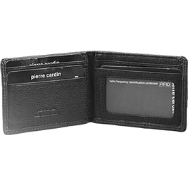 Pierre Cardin Men's Genuine Soft Italian Leather RFID Satin Lining Slim Bi-Fold Wallet, Black