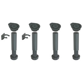 Adjustable Height 150 to 180 mm Plastic Cabinet Cupboard Plinth Foot Leg Set + Clips for Kitchen or Bathroom – 4 Pack