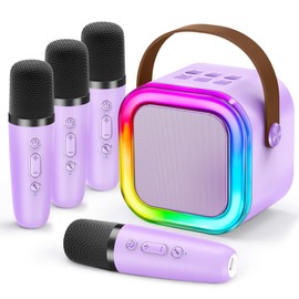 Mini Karaoke Machine for Kids, 2026 TOP Toys Birthday Gifts Ideas for Girls Ages 4, 5, 6, 7, 8, 9, 10, 12+ Years Old, Portable MP3 Player with 4 Wireless Mics for Family Home Party