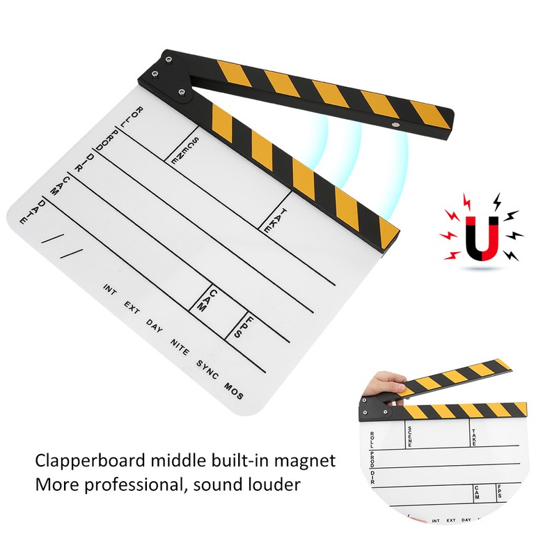 30x25CM Acrylic Movie Clapperboard Professional Director Action Clap Film Photography