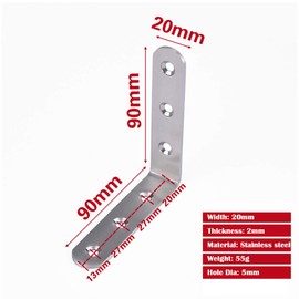 Right Angle Bracket, 90x90mm(3.5”x3.5”) Heavy Duty Adjustable Shelf, Stainless Steel L Corner Brace Joint Strong Loading Capacity, 3PCS