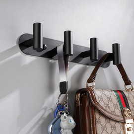 Vanloory Coat Hook Rack, Wall Mounted Coat Rack with 4 Hooks, Heavy Duty Towel Hooks Rack Wall Hooks for Hanging Clothes Jacket, Stainless Steel Coat Hanger for Bathroom Entryway Mudroom(Matte Black)