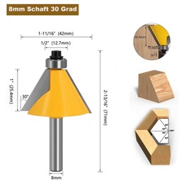 GLRYD Chamfer Cutter 8 mm Shank - 30° Degree Carbide Chamfer / Bevel Edging Router Bit for Router Woodworking Furniture