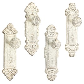 GlikCeil 4 Pcs Shabby Chic Hooks Decorative Wall Mounted with Screws and Anchors, Rustic White Cast Iron Hooks Door Knob Shabby Chic Country Decor for Coat Hats Bags Scarves Hallway Kitchen (Rustic)