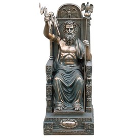 VILLAGE GIFT IMPORTERS Bronze-Tone Seated Zeus Statue | 16" Tall | Large Indoor Zeus Figurine on Throne Holding a Lightening Bolt and Eagle Scepter | Home and Office Décor | God of The Sky