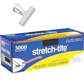 Stretch Tite Plastic Wrap For Food With Slide Cutter 3000 Feet With a Scooply Bag Clip