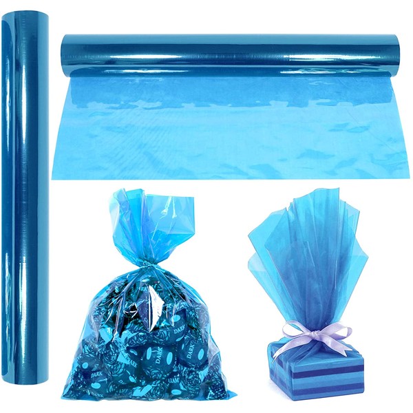 Cellophane Wrap Roll Blue | 100’ Ft. Long X 16” in. Wide | 2.3 Mil Thick Transparent Blue | Gifts, Baskets, Treats, Cellophane Wrapping Paper | Colorful Cello, Baby Shower Decorations| by Anapoliz
