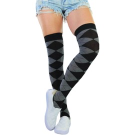 ToBeInStyle Women's Argyle Over the Knee Socks - Grey - One Size