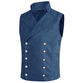 Allthemen Mens Double Breasted Waistcoat Steampunk Casual Suit Vest Tuxedo Dress Vest for Party #54Navy XXL