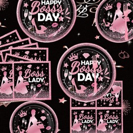 Boss Lady Party Supplies Set Include Happy Boss's Day Plates Boss Lady Plates Napkins for Women Boss Day Decorations Best Boss Ever Party Decor