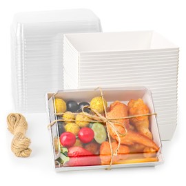 DeziWood 7x5 Inches Charcuterie Boxes with Clear Lids, 80 Pack Disposable Take Out Food Containers, Large Paper Bakery Cake Boxes for Strawberries, Cookies Cupcakes (White)