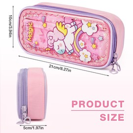 OFFCUP Large Capacity Pencil Case, Waterproof PVC Pencil Pouch, Quicksand Pen Bag Built-in Colored Sand Sequins, Portable Stationery Organizer School Supplies for Girls Boys Students (Unicorn)