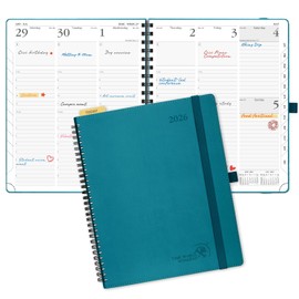 POPRUN Diary 2026 Week to View Large (26.5x21.5 cm) Soft Cover Spiral Diary 25 Appointment Vertical Weekly Work Planner, Monthly Tabs, 100GSM Paper (Pacific Green）