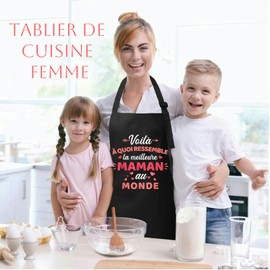 Jbniuay Mother's Day Gift - Kitchen Gift Idea Mother Kitchen Apron Adjustable Apron with 3 Pockets Gift for Mum Christmas Birthday Mother's Day Black [OS], black