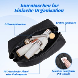 Women's Make-Up Bag with Zip Makeup Bag with Large Opening Makeup Bag with Multiple Compartments Aesthetic Toiletry Bag for Women and Girls Black, black, Modern